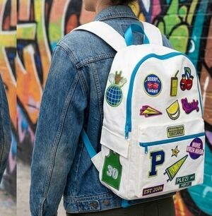 Plezi Sugar Pack Backpack Limited Edition White Colorful Patch Bag